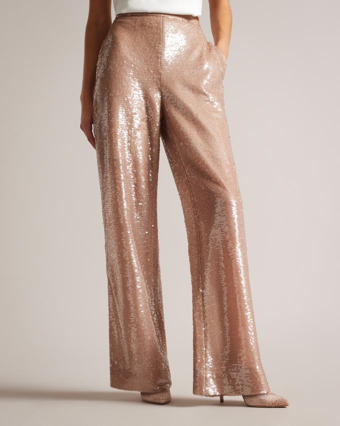 Pantalon Ted Baker Matte Sequin Wide Leg Rose Femme | FPA-29007308